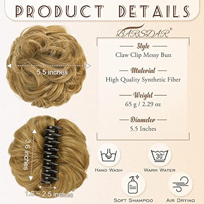 BARSDAR Claw Clip Messy Bun Hairpiece, Clip in Hair Scrunchies Curly Synthetic Hair Bun Extensions for Women Ponytail Updo Hair Donut Chignon - Image 2